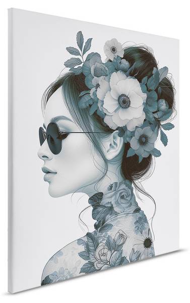 Leinwandbild Flowergirl Blue Blau - Textil - 40 x 50 x 2 cm