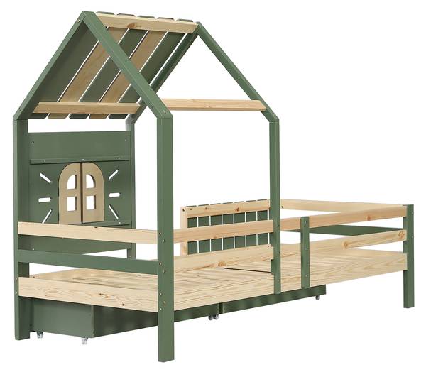 Hausbett Oneiros Ⅲ Grün - Holzwerkstoff - Massivholz - 95 x 152 x 204 cm