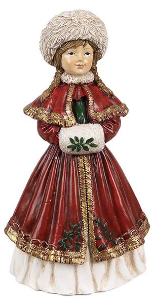 Beeld Meisje Xmas-Emmanuel rood - kunststof - 7 x 17 x 9 cm