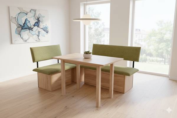 Eckbank mit Truhe Tisch II (4er Set) Grün - Eiche Dekor