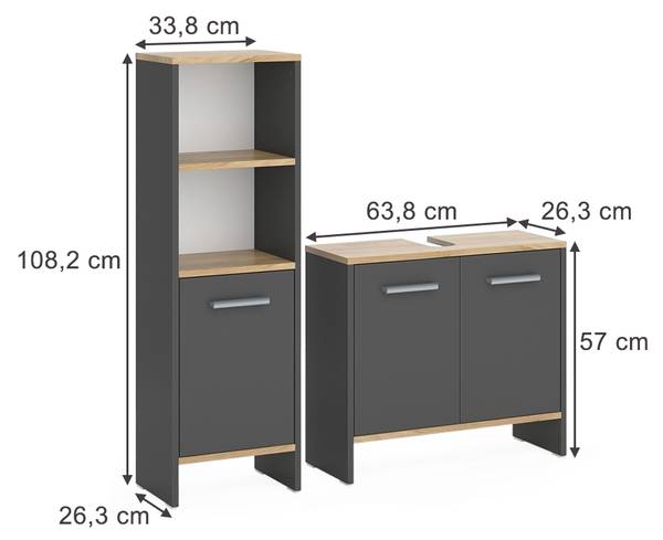 Badezimmermöbel-Set Karli 57971 2er Set Anthrazit - Eiche Dekor