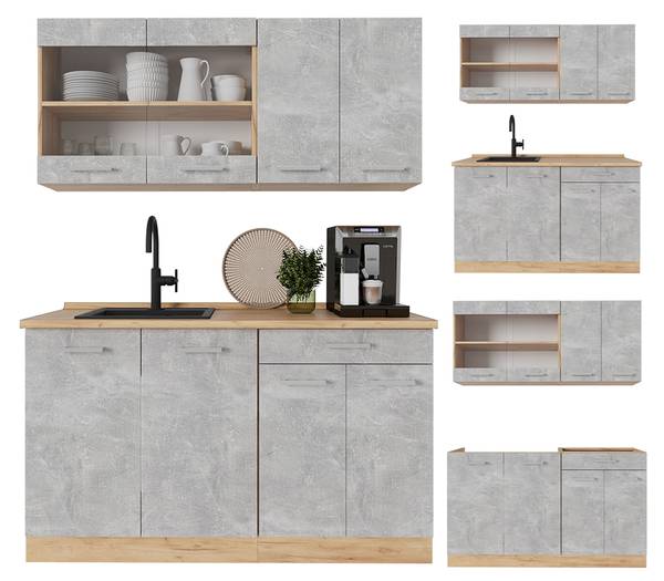 Single küche R-Line 53995 Braun - Grau - Chrom - 140 x 82 x 60 cm