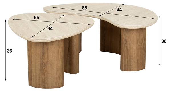 Couchtisch ROMANO 2er-Set Beige - Holzwerkstoff - 88 x 36 x 44 cm