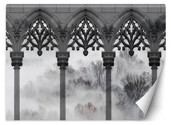 Fotobehang bomen mist pilaren 400 x 280 cm