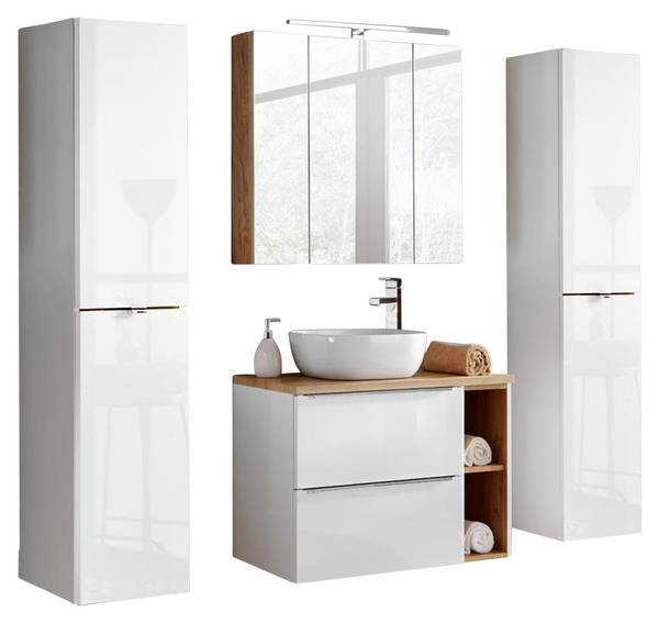 Badmöbel-Set TOSKANA-56-474 4er-Set Weiß - Holzwerkstoff - 190 x 200 x 46 cm