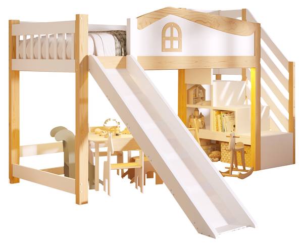 Halbhohes Bett Oneiros Ⅳ Braun - Weiß - Holzwerkstoff - Massivholz - 236 x 135 x 253 cm