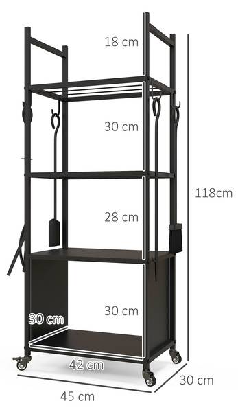 Kaminholzregal 842-357V00BK Schwarz - Metall - 30 x 118 x 45 cm