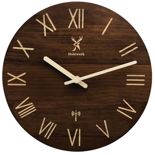 Funk-Wanduhr SCHWERIN Braun - Metall - Massivholz - 25 x 25 x 3 cm