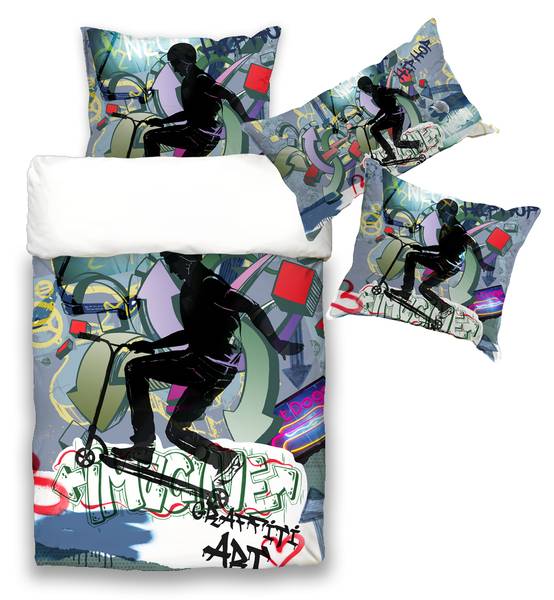 Bettwäsche-Set 2-Teilig Graffiti Scooter Baumwollstoff - 155 x 1 x 220 cm