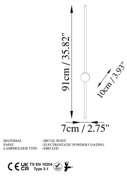 Applique SWORD SWORD Doré - Métal - 7 x 10 x 91 cm