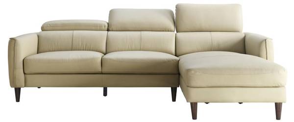 Sofa SALVI Beige - Echtleder - Textil - 179 x 77 x 248 cm