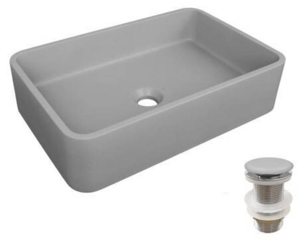 Aufsatzwaschbecken-Set ALAN 2-teilig Grau - Stein - 50 x 12 x 33 cm