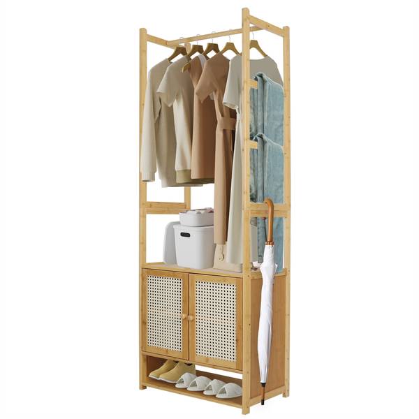 Kleiderständer Kleiderschrank Holz Beige - Bambus - Holzwerkstoff - 31 x 168 x 53 cm