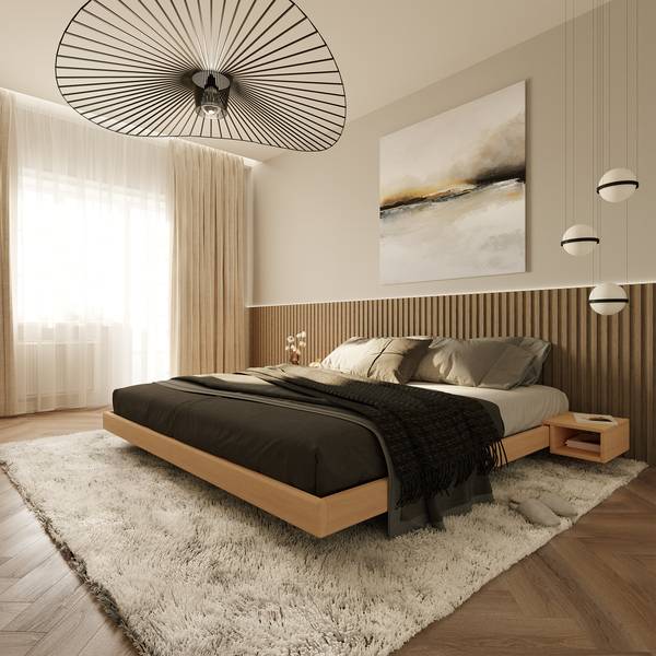 Massivholzbett CARRE & Zwei Nachttische Buche Dekor - Breite: 140 cm