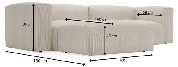 Ecksofa LANDI Schwarz - Armlehne beidseitig montierbar - Ecke davorstehend rechts - Ottomane davorstehend rechts