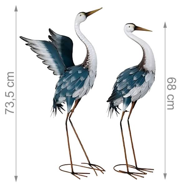 Gartendeko Figur Reiher 2er Set Blau - Braun - Weiß - Eisen - 44 x 74 x 20 cm