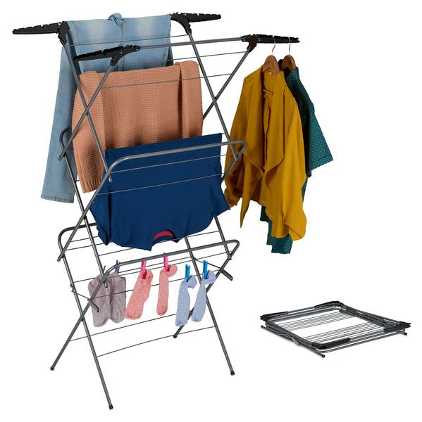 Wasrek inklapbaar 10,8 m drooglengte zwart - grijs - ijzer - 64 x 138 x 50 cm