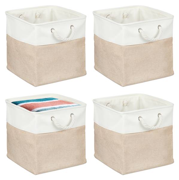 Aufbewahrungskorb Leinen im 4er Set Beige - Weiß - Leinen - 33 x 33 x 33 cm