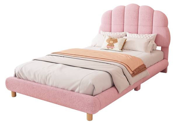 Kinderbett, niedliches Kopfteil-O1112 Pink - Massivholz - 102 x 65 x 215 cm