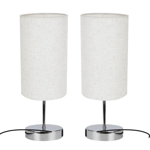 Tischleuchte Zenit (2er-Set) Silber - Textil - 14 x 37 x 14 cm