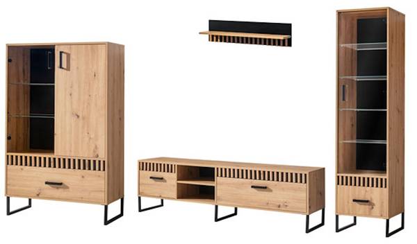 Wohnwand LAMELIX mit Beleuchtung Braun - Stahl - 320 x 196 x 40 cm