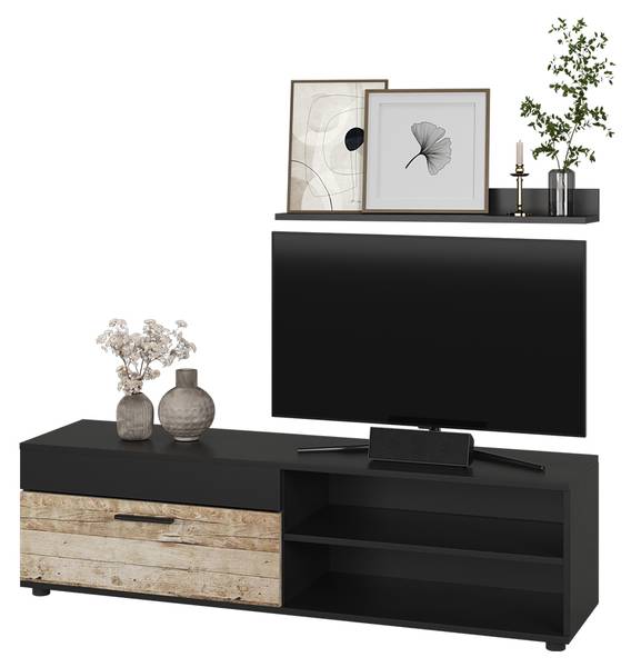 Lowboard & Regal Berno 55457 Schwarz - Sandeiche Dekor