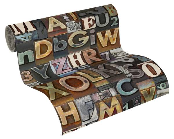 Selbstklebende Tapete Type Collage Braun - Mischgewebe - Vinyl - 35 x 250 x 1 cm
