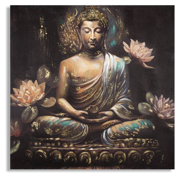 Leinwandbild Buddha A Massivholz - 3 x 100 x 100 cm