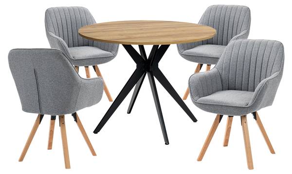 Essgruppe CLIFT X CARSON GR 5-teilig Grau - Eiche Dekor