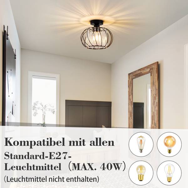 Deckenleuchte Finsterwalde II Schwarz - Metall - 25 x 25 x 21 cm