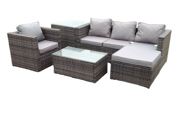 Gartenmöbel 5-sitzer Lounge Sofa Set Grau - Webstoff - Polyresin - 65 x 66 x 177 cm