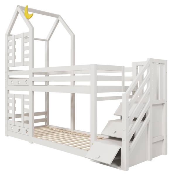 Etagenbett SkyAttic Ⅰ Weiß - Kiefer - 96 x 217 x 257 cm