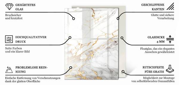 Glasplatte Carrara 80 x 60 cm