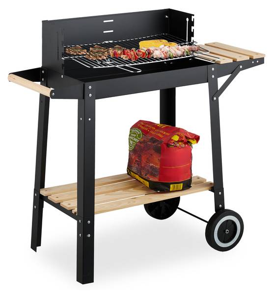 Grill mit Rädern und Ablagen Schwarz - Braun - Silber - Stahl - 86 x 81 x 42 cm