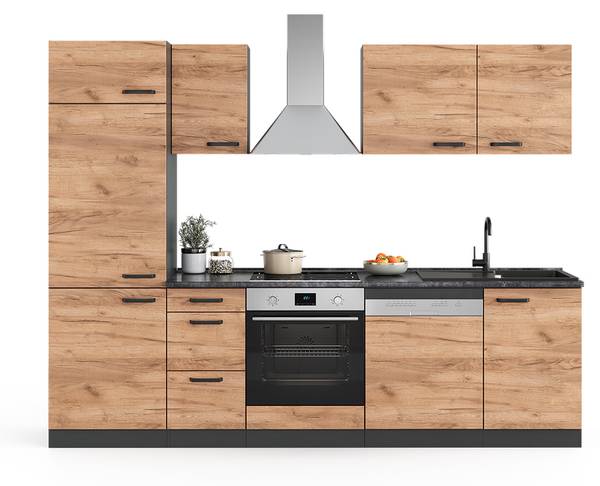 Complete keukeneenheid Optima 55574 bruin - grijs - plaatmateriaal op houtbasis - 270 x 82 x 58 cm