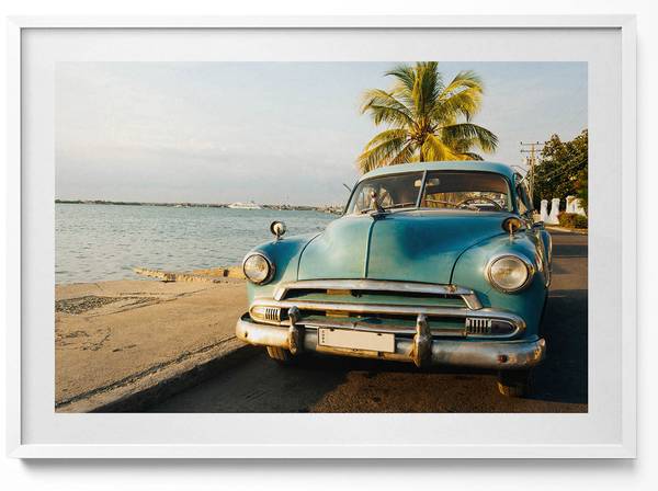Bild Auto am Meer Weiß - 100 x 70 cm