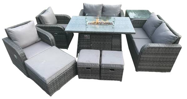 GARTENTISCHGRUPPE A(9er-Set) Grau - Webstoff - 80 x 70 x 140 cm