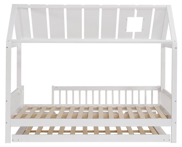 Hausbett mit Rollbett-O2913 Weiß - Massivholz - 169 x 169 x 205 cm