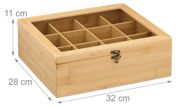 Teebox mit 12 Fächern Braun - Bambus - Holzwerkstoff - Kunststoff - 32 x 11 x 28 cm