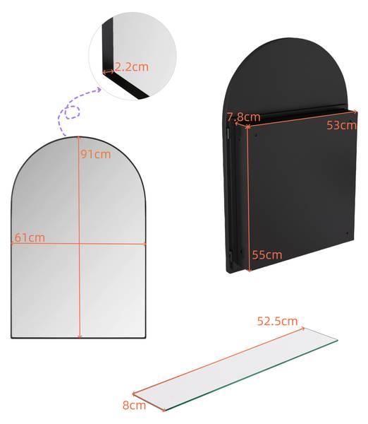 Spiegelschrank BB5126 Schwarz - Metall - 61 x 12 x 91 cm