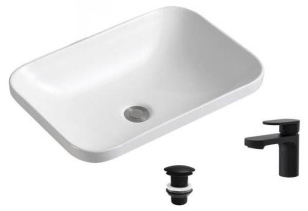 Einbauwaschbecken-Set PALMA 3-teilig Weiß - Keramik - 53 x 15 x 37 cm