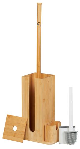 Serviteur WC charmant Marron - Gris - Blanc - Bambou - Matière plastique - 26 x 73 x 15 cm