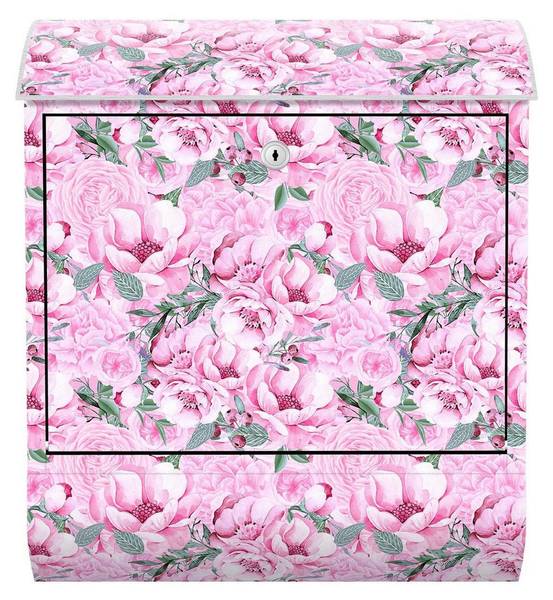 Briefkasten Blütentraum Rosen Aquarell Pink - Stahl - 39 x 46 x 13 cm