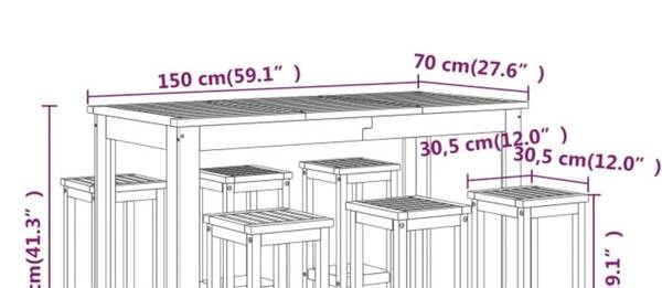 Gartenbar-Set 3004580 (7-teilig) Braun - Akazie - 70 x 105 x 150 cm