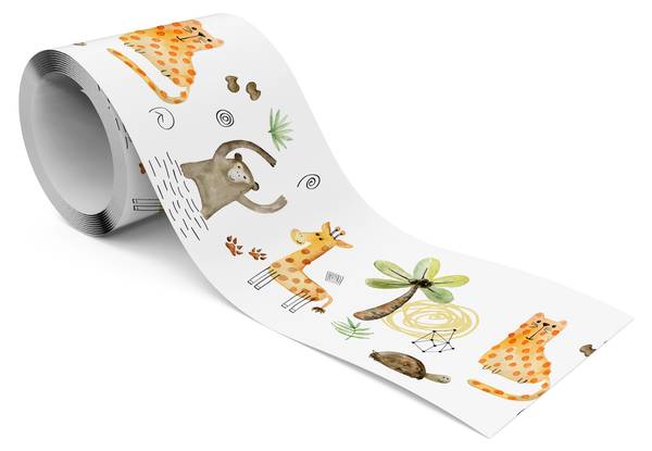 Tapetenbordüre TIERE tropische Pflanzen Beige - Schwarz - Braun - Grün - Weiß - Fleece - 10 x 300 x 300 cm