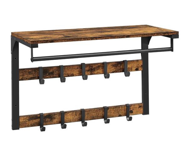 Portemanteau mural avec étagère Marron - Bois manufacturé - 30 x 42 x 65 cm