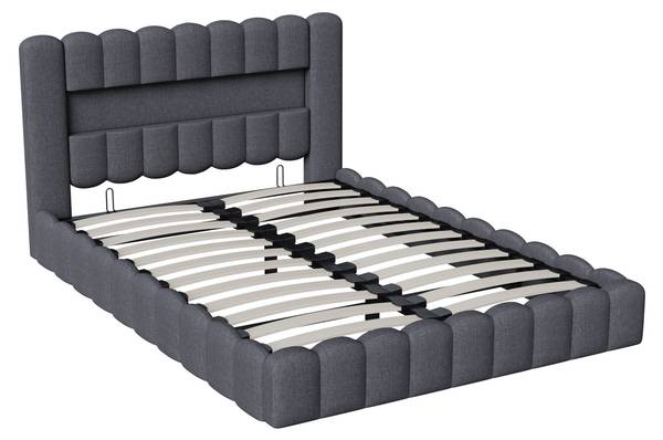Bettgestell mit Stauraum LKMP01 Grau - Metall - Massivholz - 173 x 96 x 220 cm