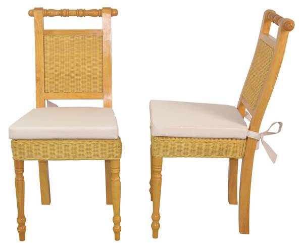 Rattanstuhl mit Kissenauflagen (2Stück) Beige
