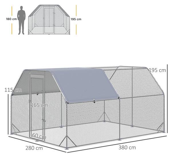 Hühnergehege CP352 Silber - Metall - 380 x 195 x 280 cm