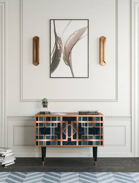 Sideboard S1 Walnuss Blau - Holzwerkstoff - 94 x 94 x 48 cm
